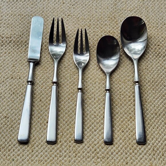 DANSK Satin Stainless Anvil 5 Piece Place Setting Fork Spoon Knife IHQ Japan Vtg - Picture 1 of 6